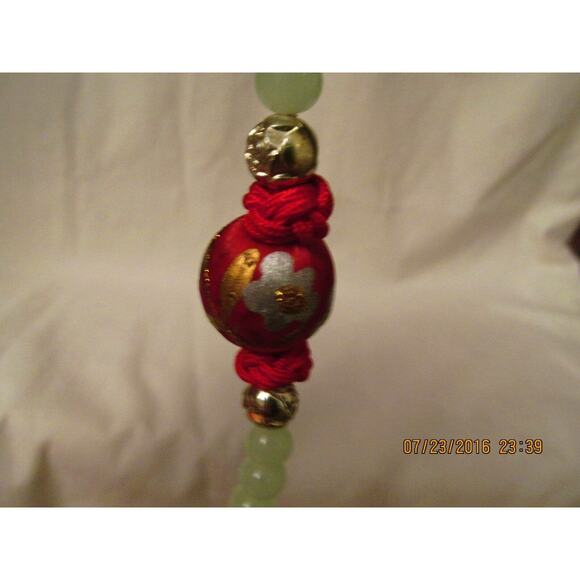 Lovely Estate Vintage JADEITE BEAD 24" NECKLACE with 5 Silk Beads 61g - Picture 6 of 6